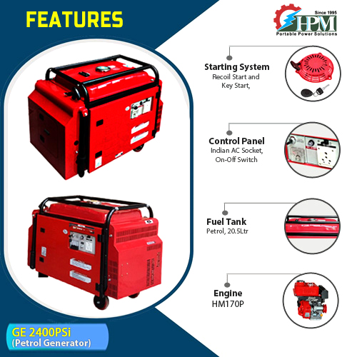 2.1 KVA Portable  Silent Petrol Generator, Recoil & Self Start Model  GE-2400PSi